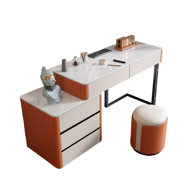 Glam Slate Top Vanity Dressing Table Solid Wood Vanity Makeup Table Set