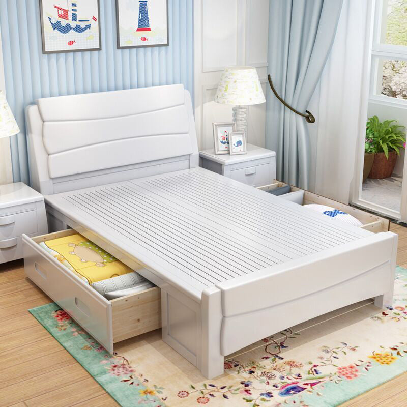 84.65 inch Wide Traditional Bed Frame Rubberwood Standard Bed with Headboard
