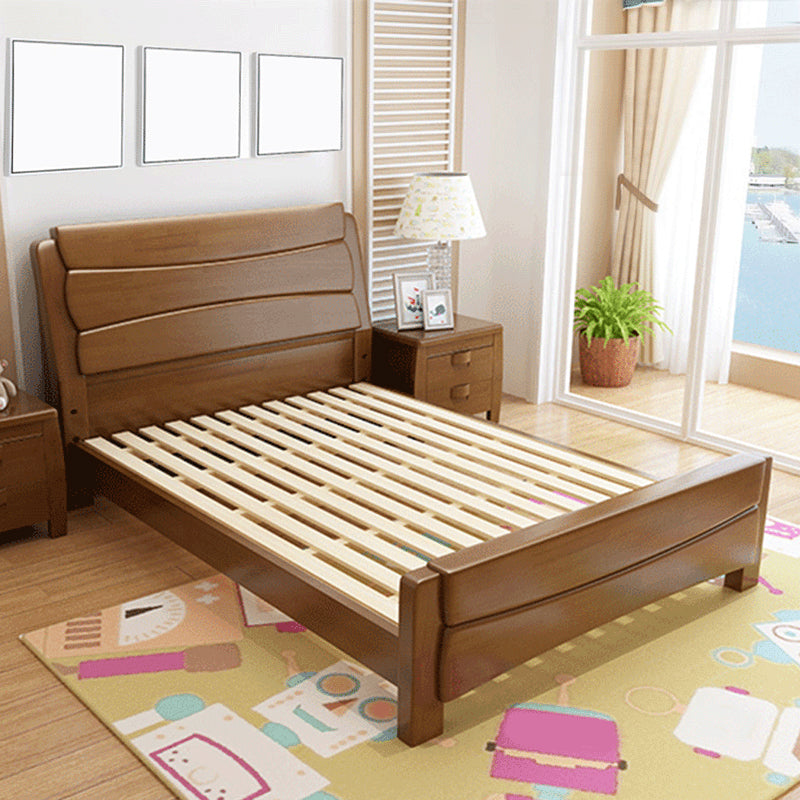 84.65 inch Wide Traditional Bed Frame Rubberwood Standard Bed with Headboard