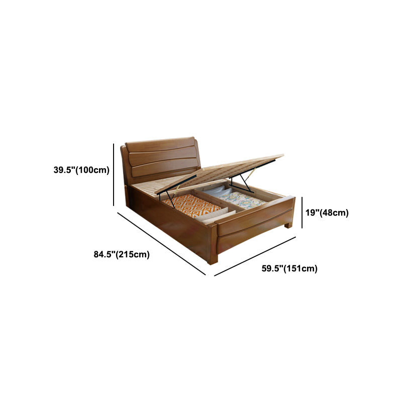 84.65 inch Wide Traditional Bed Frame Rubberwood Standard Bed with Headboard