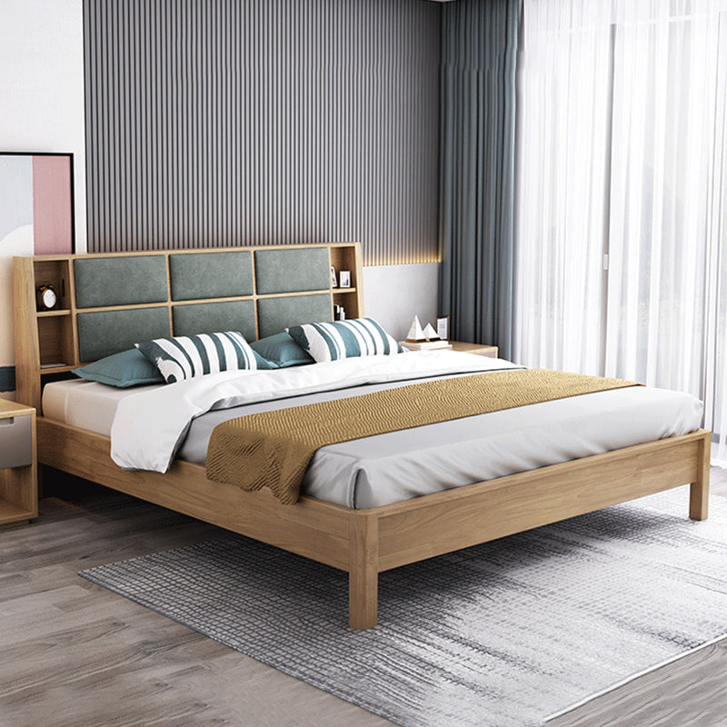 84.65 inch Wide Contemporary Bed Frame Rubberwood Bed with Storage