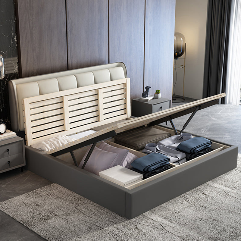 Lift Up Storage Bed Upholstered Wood Bed Frame with Headboard