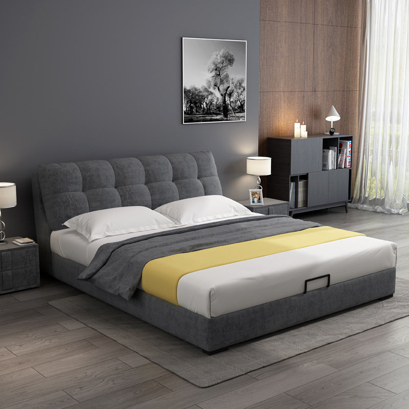 Glam Grey Storage Bed Upholstered Wood Bed Frame with Headboard