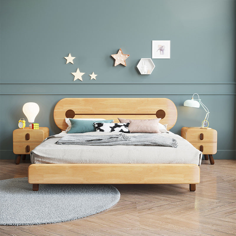 84.65 inch Wide Scandinavian Standard Bed Solid Wood Bed with Headboard