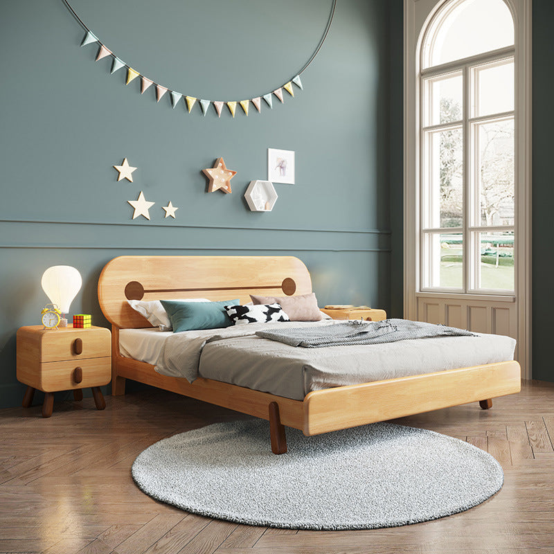 84.65 inch Wide Scandinavian Standard Bed Solid Wood Bed with Headboard