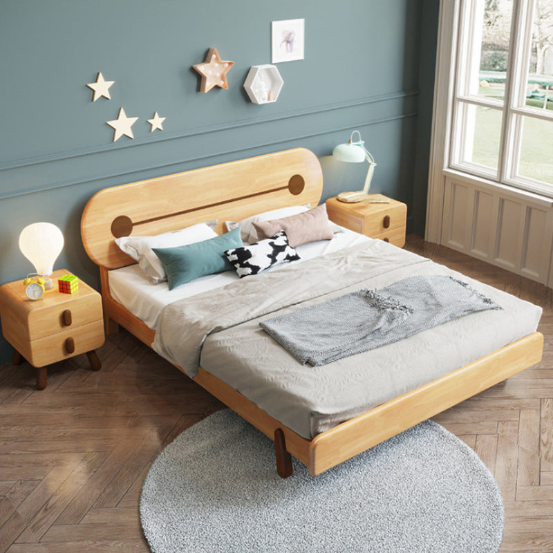 84.65 inch Wide Scandinavian Standard Bed Solid Wood Bed with Headboard