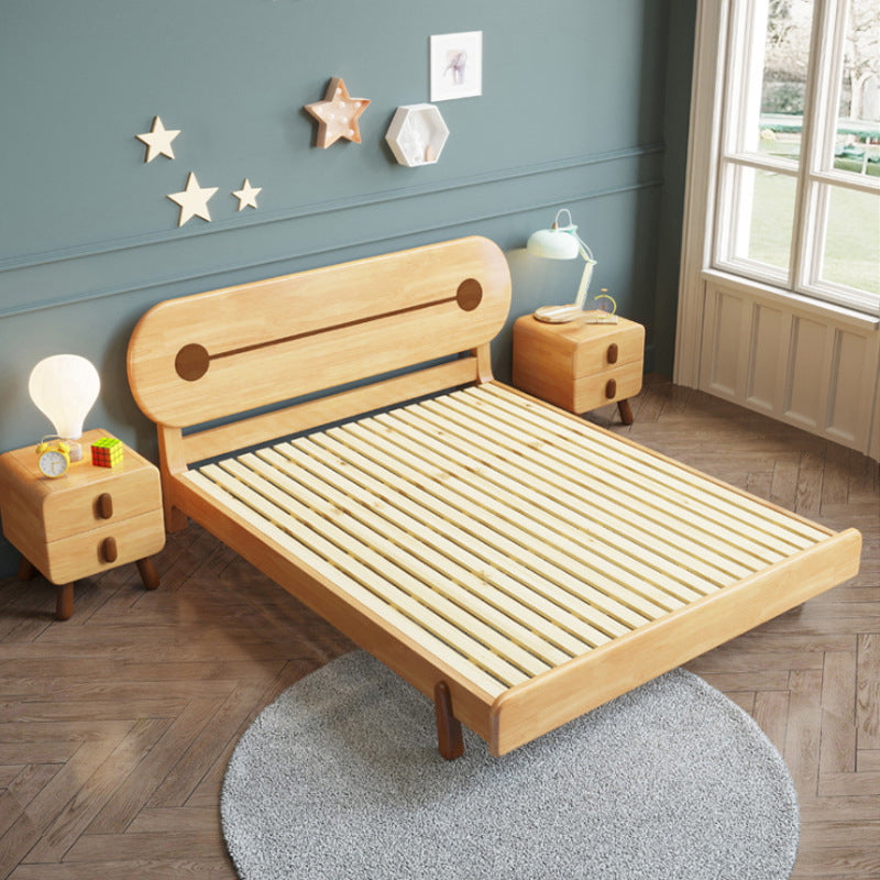 84.65 inch Wide Scandinavian Standard Bed Solid Wood Bed with Headboard