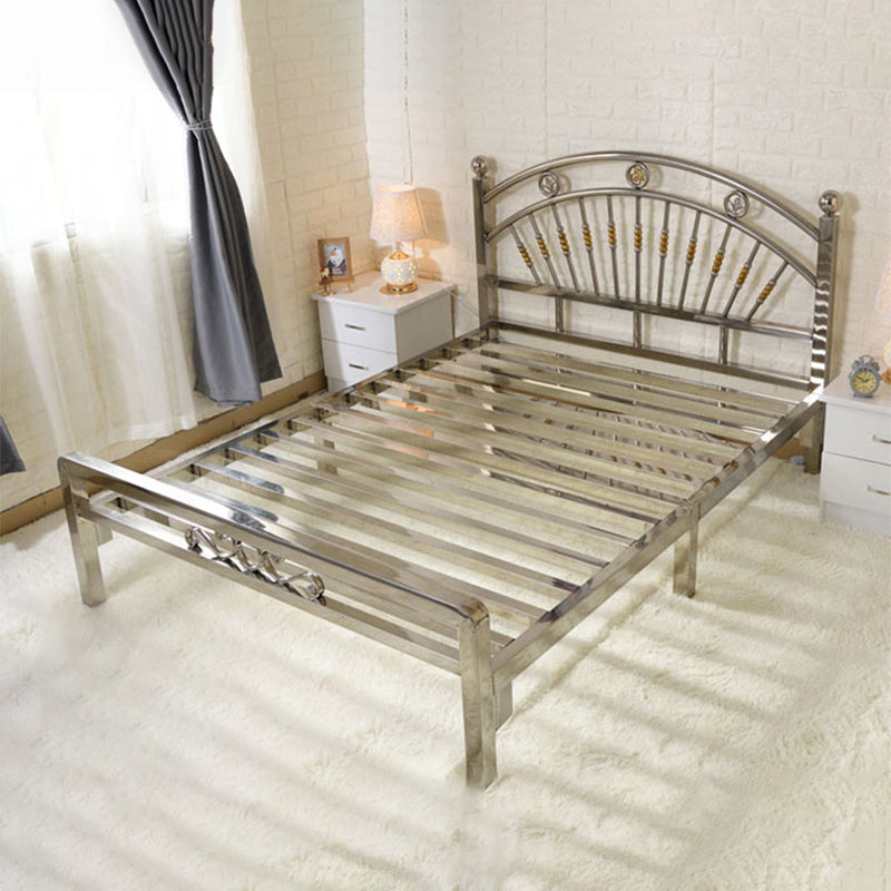 Silver Metal Folding Bed Arched Open-Frame Bed with Headboard