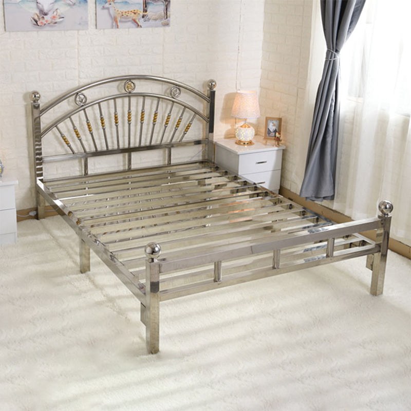 Silver Metal Folding Bed Arched Open-Frame Bed with Headboard