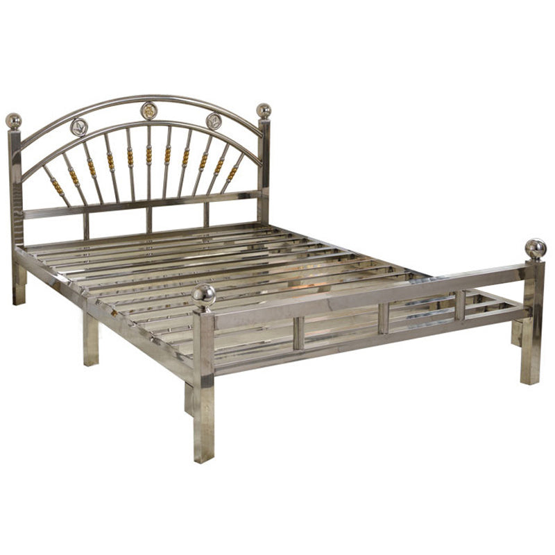 Silver Metal Folding Bed Arched Open-Frame Bed with Headboard