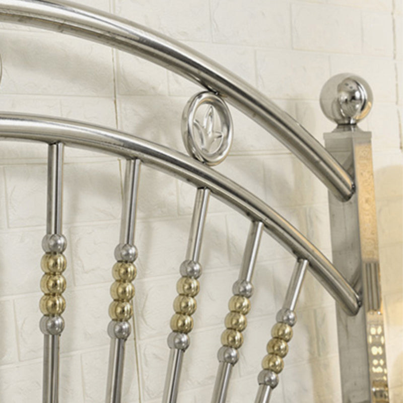 Silver Metal Folding Bed Arched Open-Frame Bed with Headboard