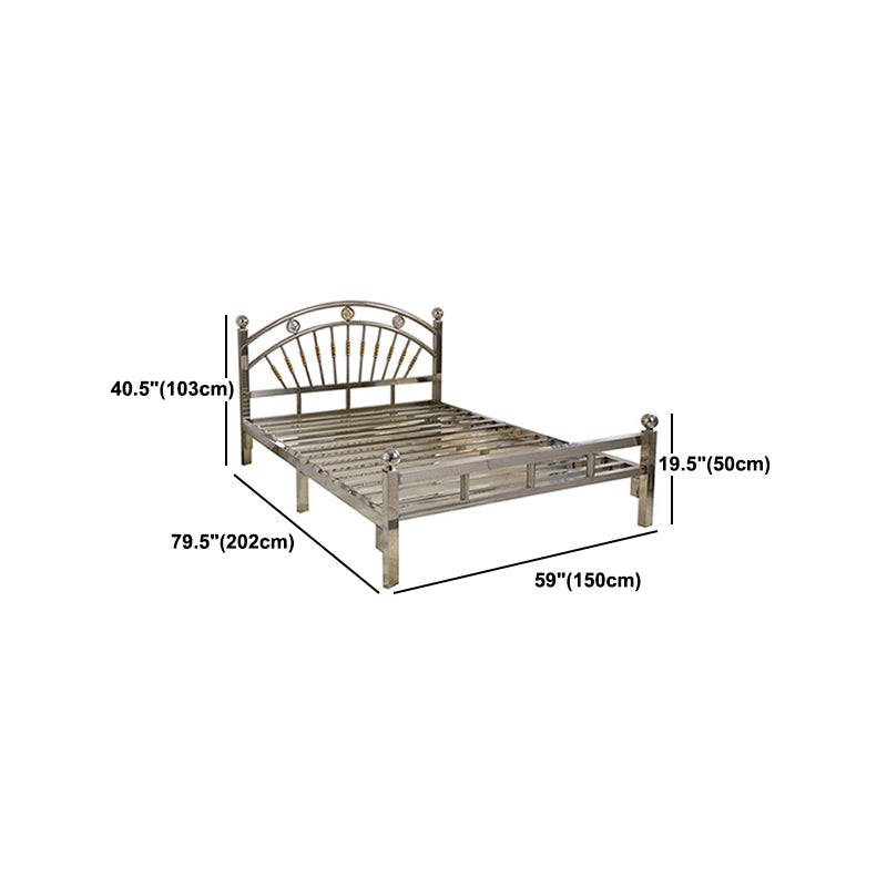 Silver Metal Folding Bed Arched Open-Frame Bed with Headboard