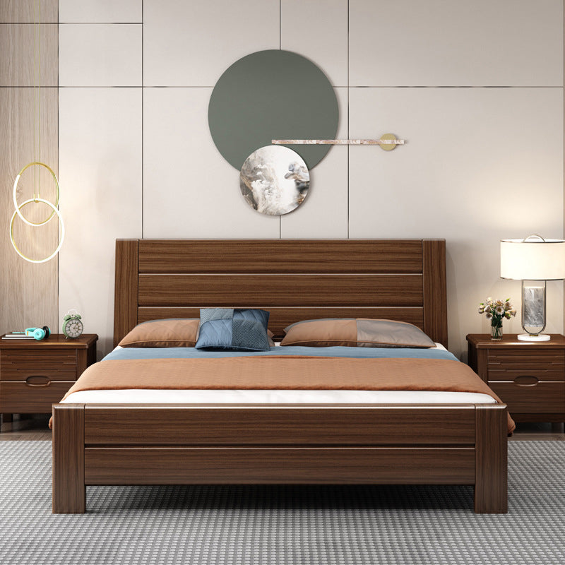 84.65 inch Wide Scandinavian Bed Frame Solid Wood Espresso Bed with Headboard