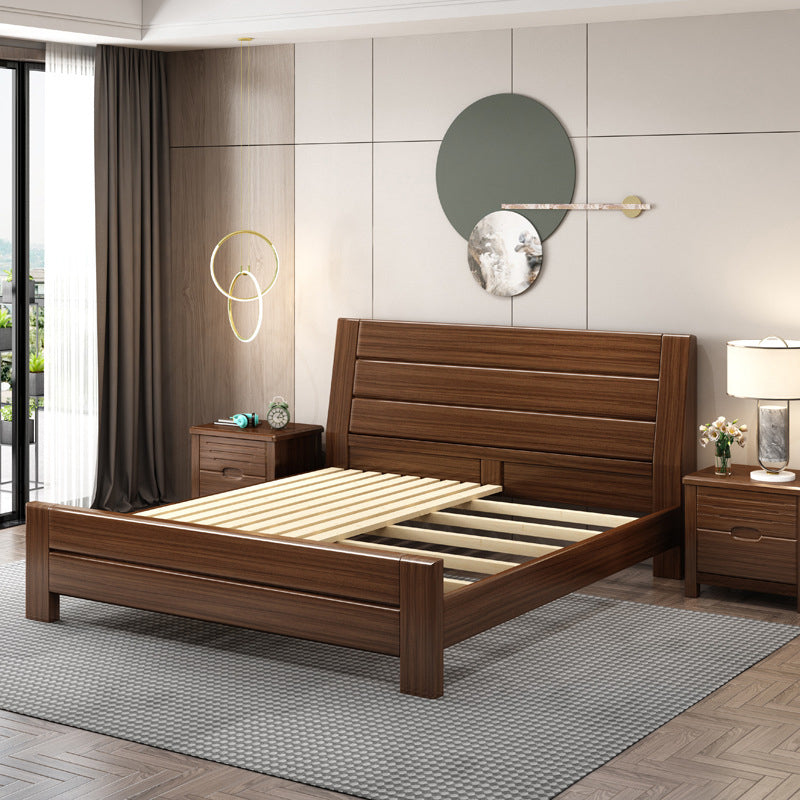 84.65 inch Wide Scandinavian Bed Frame Solid Wood Espresso Bed with Headboard