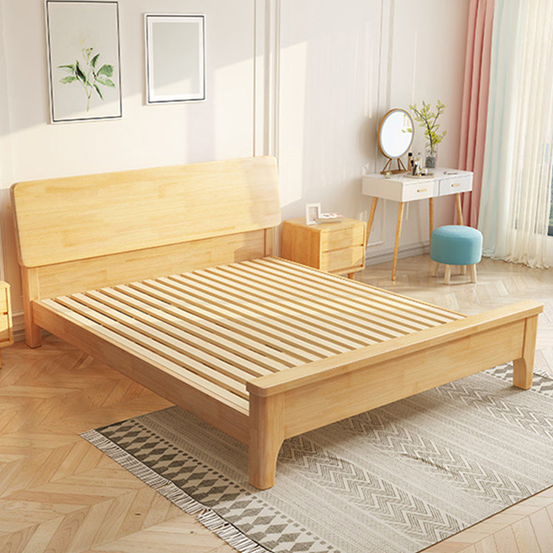 84.65 inch Wide Scandinavian Bed Frame Solid Wood Standard Bed with Headboard