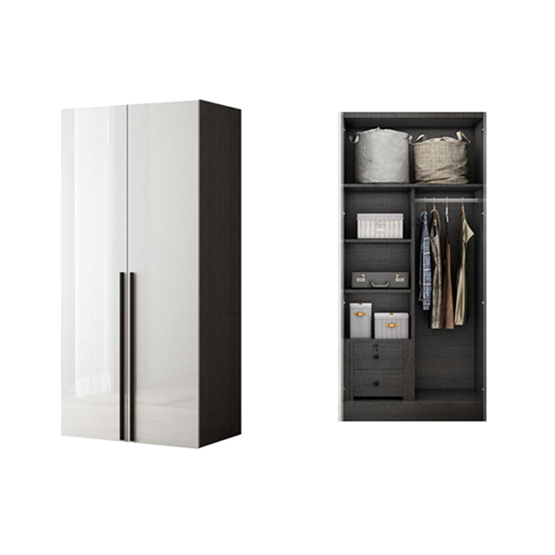 Mirrored Finish Cabinet with Hinged Doors Contemporary White Storage Cabinet