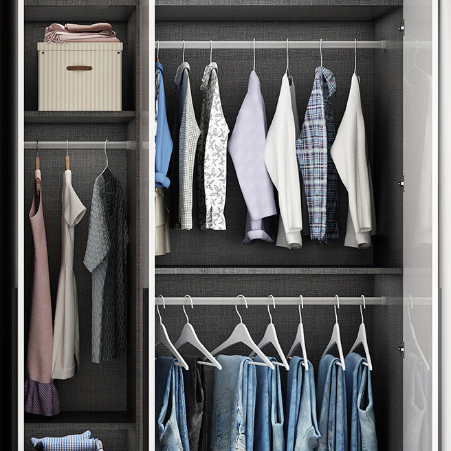 Mirrored Finish Cabinet with Hinged Doors Contemporary White Storage Cabinet