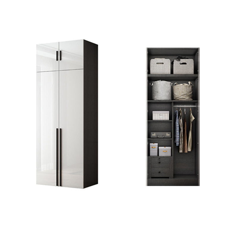 Mirrored Finish Cabinet with Hinged Doors Contemporary White Storage Cabinet