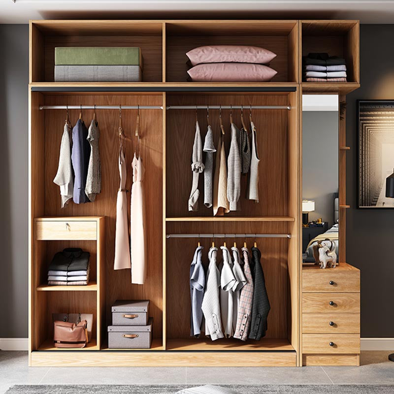 Brown Contemporary Wardrobe Cabinet Engineered Wood and Glass Wardrobe Closet