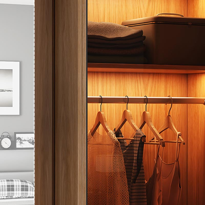 Brown Contemporary Wardrobe Cabinet Engineered Wood and Glass Wardrobe Closet