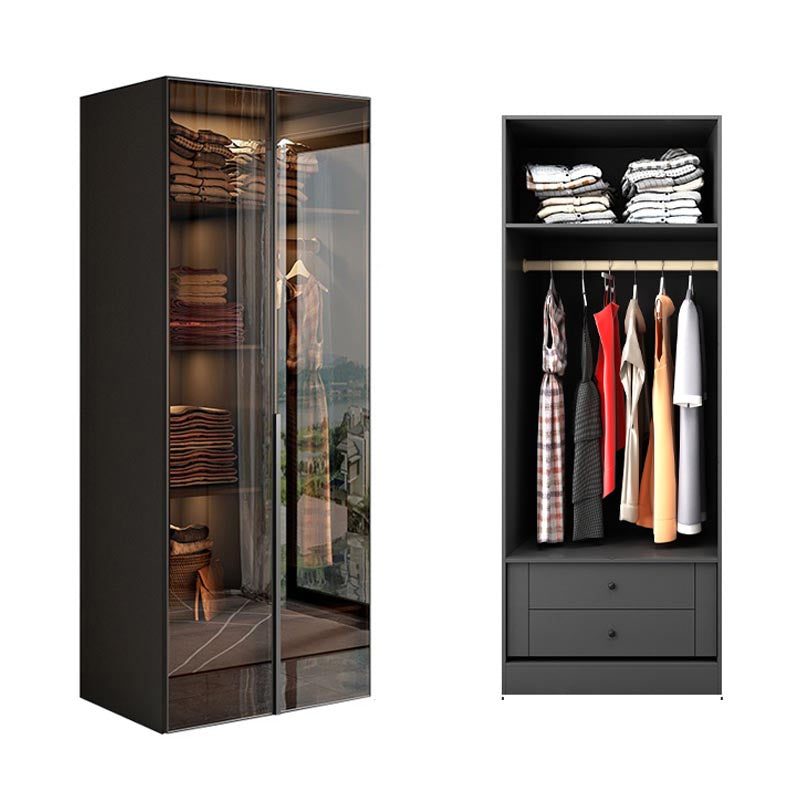 Brown Cabinet with Glass Doors Modern Hinged Door Wardrobe for Home