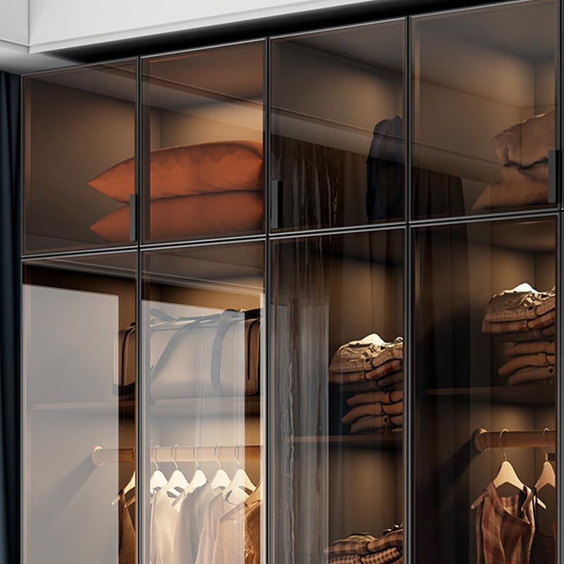 Brown Cabinet with Glass Doors Modern Hinged Door Wardrobe for Home