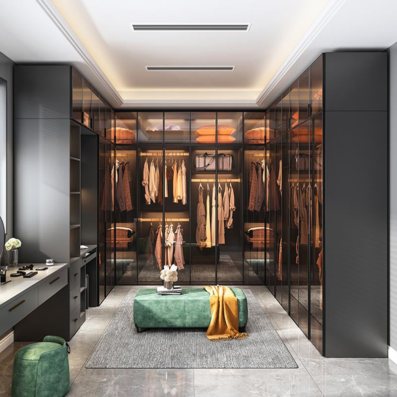 Brown Cabinet with Glass Doors Modern Hinged Door Wardrobe for Home