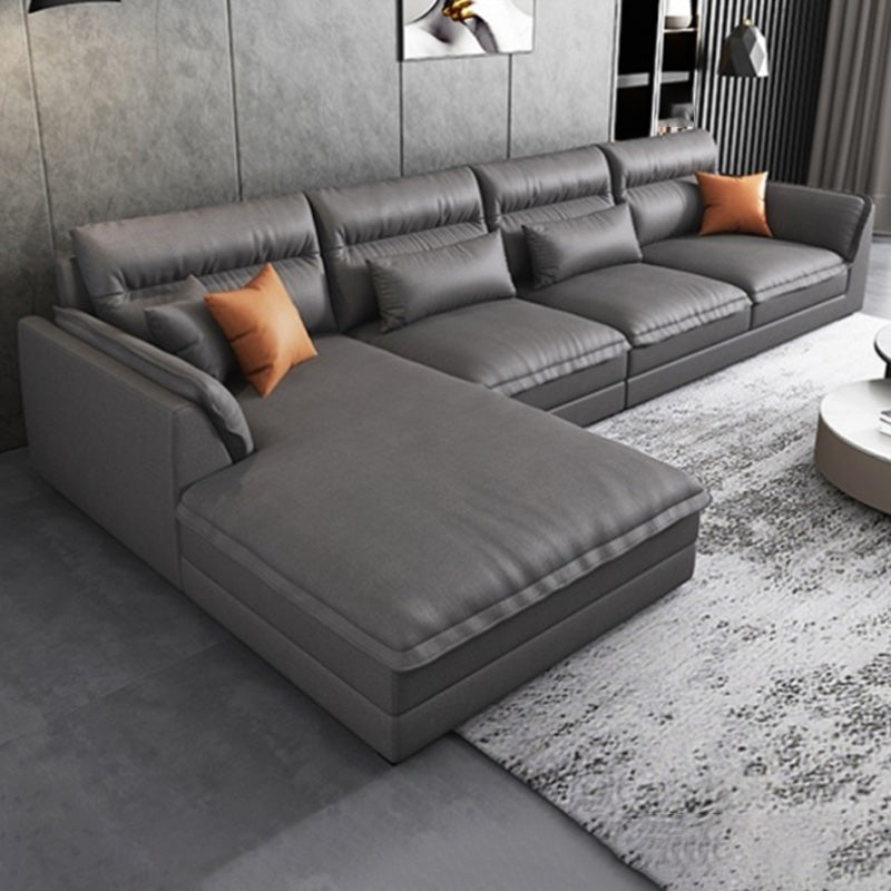 Modern Sectionals Faux Leather Pillow Top Arm Sectionals.134 inch