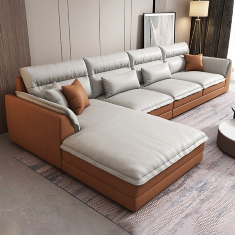 Modern Sectionals Faux Leather Pillow Top Arm Sectionals.134 inch