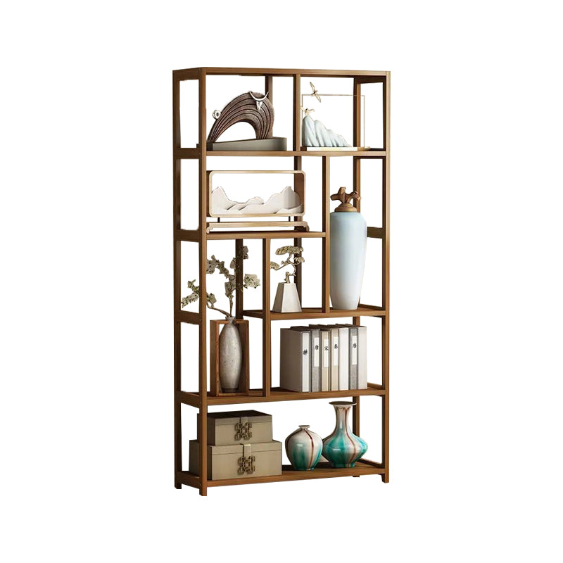 Contemporary Brown Etagere Book Shelf Open Vertical Bookshelf with Drawers