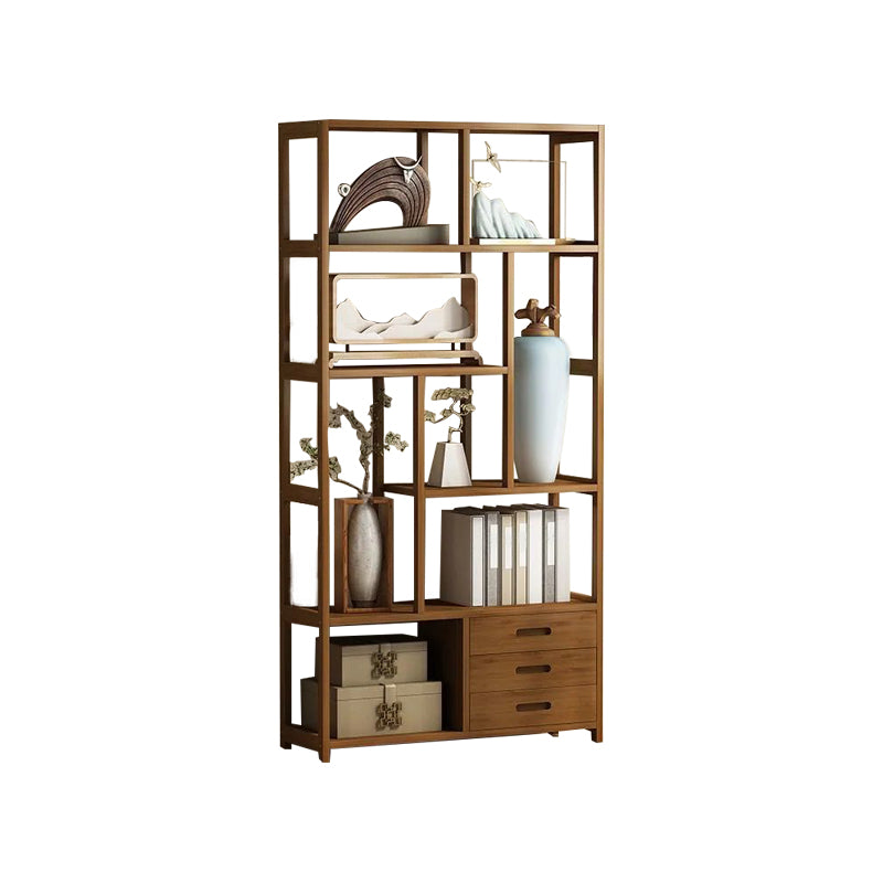 Contemporary Brown Etagere Book Shelf Open Vertical Bookshelf with Drawers