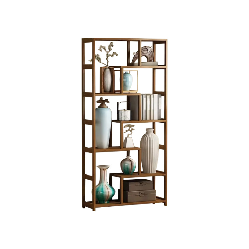 Contemporary Brown Etagere Book Shelf Open Vertical Bookshelf with Drawers
