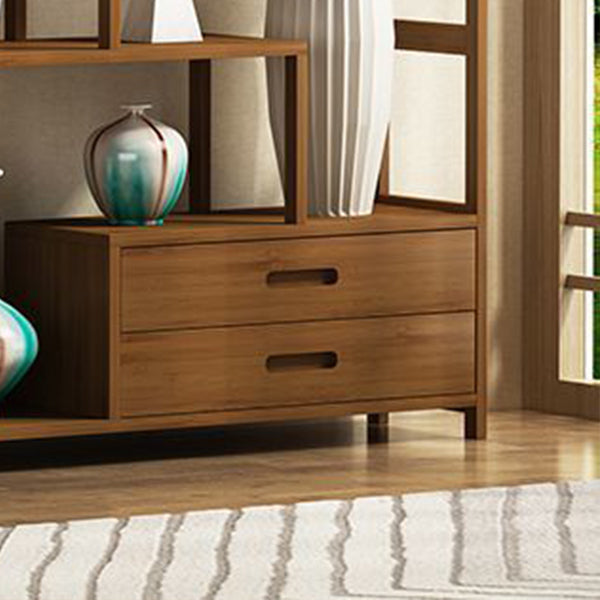 Contemporary Brown Etagere Book Shelf Open Vertical Bookshelf with Drawers