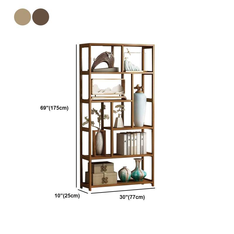 Contemporary Brown Etagere Book Shelf Open Vertical Bookshelf with Drawers