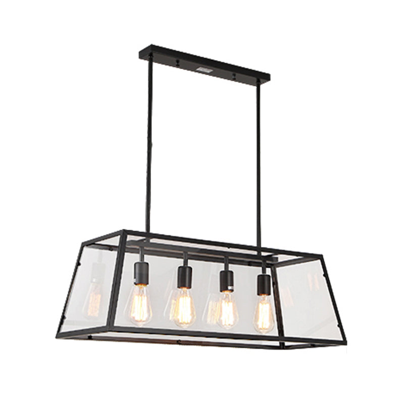 Industrial Black Island Light Metal 4 Lights Island Pendant with Glass for Dining Room