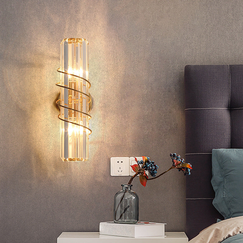 Postmodern Style Crystal Wall Light Cylinder 5" Wide Wall Sconce for Living Room