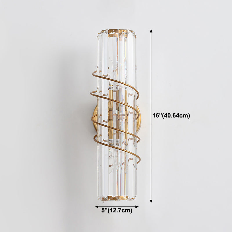 Postmodern Style Crystal Wall Light Cylinder 5" Wide Wall Sconce for Living Room