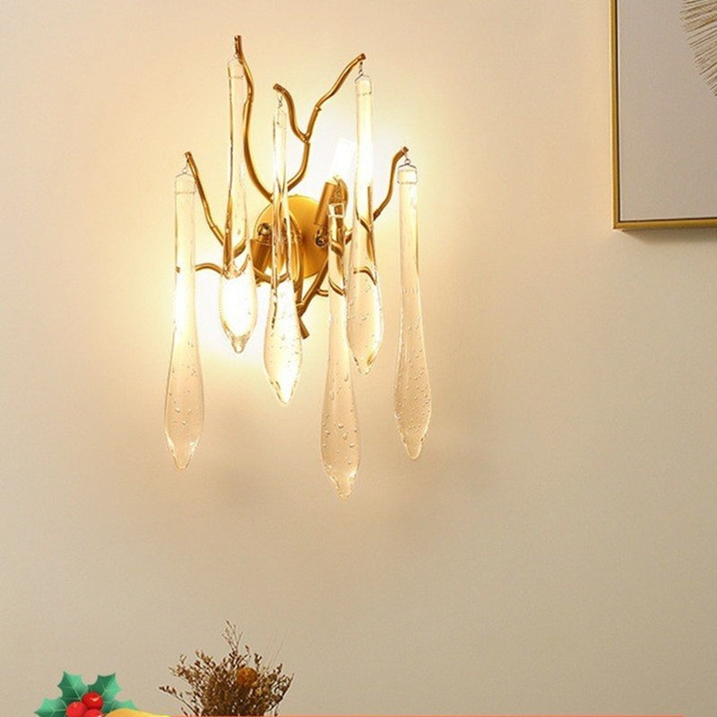 Postmodern Style Crystal Wall Light Branch Shape 10" Wide Wall Sconce for Living Room