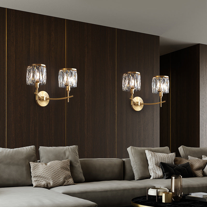 Postmodern Style Crystal Wall Light Gold Drum Shape Wall Sconce for Living Room