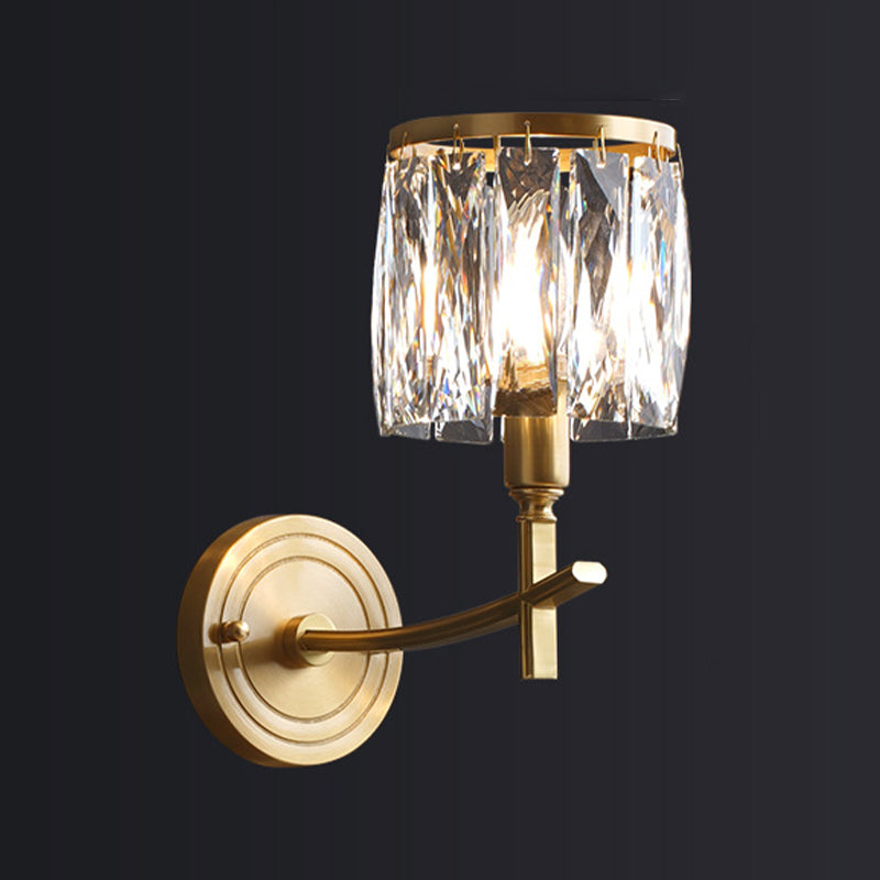 Postmodern Style Crystal Wall Light Gold Drum Shape Wall Sconce for Living Room