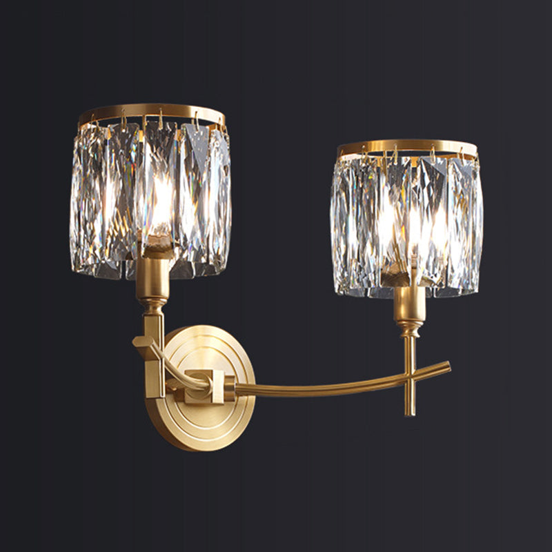 Postmodern Style Crystal Wall Light Gold Drum Shape Wall Sconce for Living Room