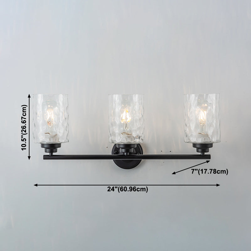 Industrial Metal Wall Light Black 3 Lights Wall Sconce with Glass for Living Room