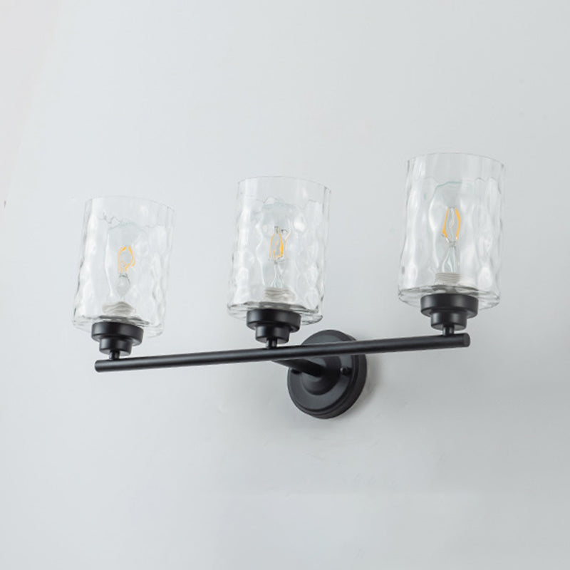 Industrial Metal Wall Light Black 3 Lights Wall Sconce with Glass for Living Room