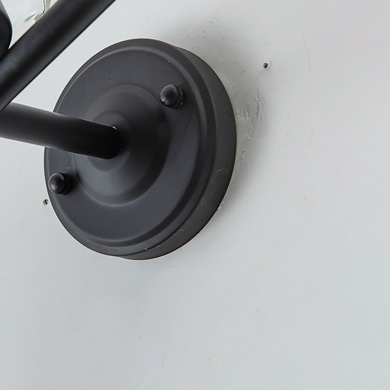 Industrial Metal Wall Light Black 3 Lights Wall Sconce with Glass for Living Room