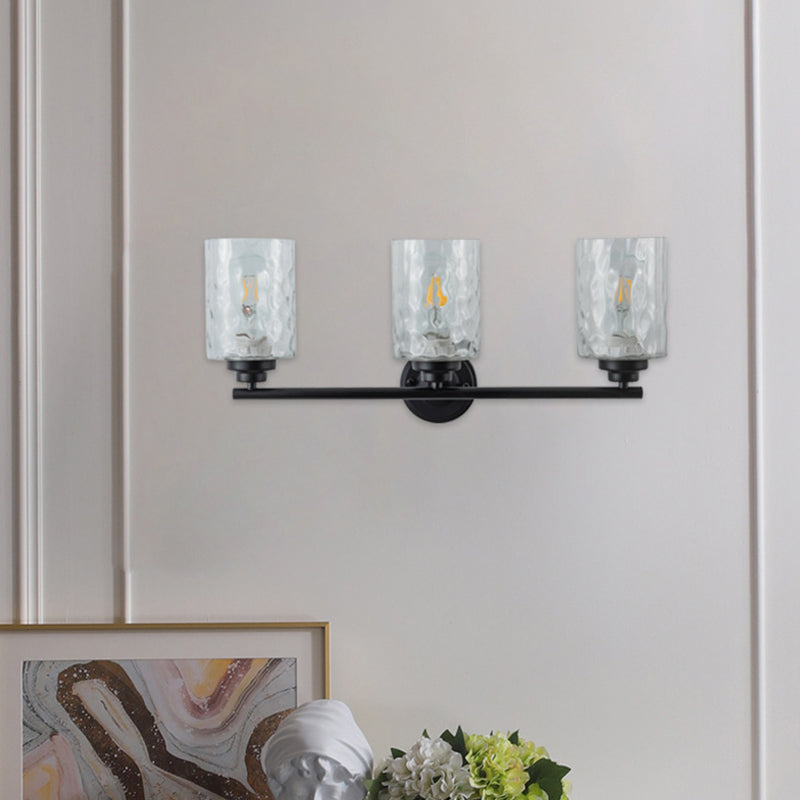 Industrial Metal Wall Light Black 3 Lights Wall Sconce with Glass for Living Room