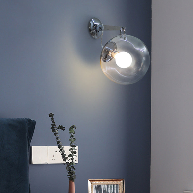 Industrial Metal Wall Light Silver Globe Wall Sconce with Glass for Bedroom