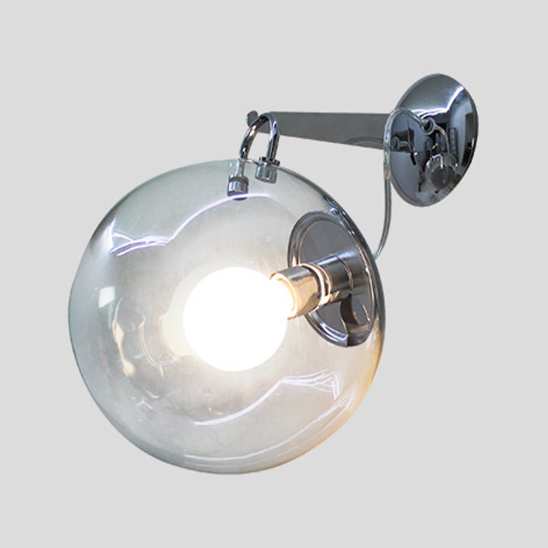 Industrial Metal Wall Light Silver Globe Wall Sconce with Glass for Bedroom