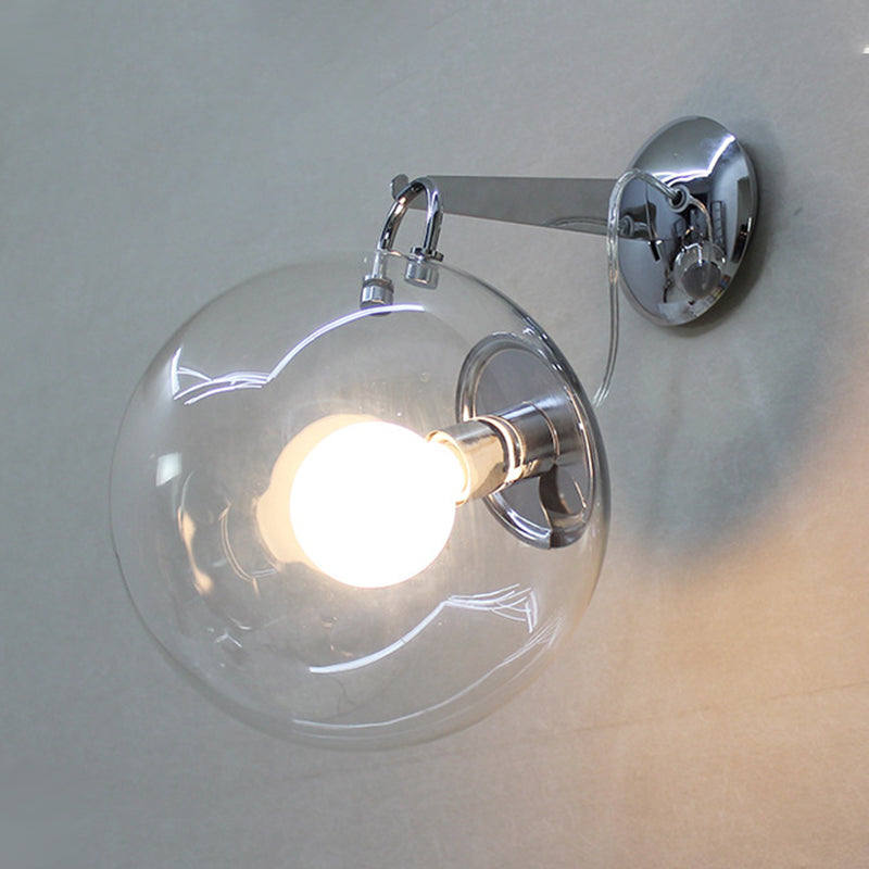 Industrial Metal Wall Light Silver Globe Wall Sconce with Glass for Bedroom