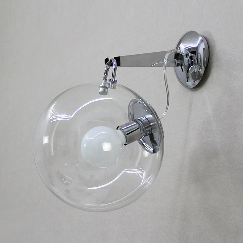 Industrial Metal Wall Light Silver Globe Wall Sconce with Glass for Bedroom