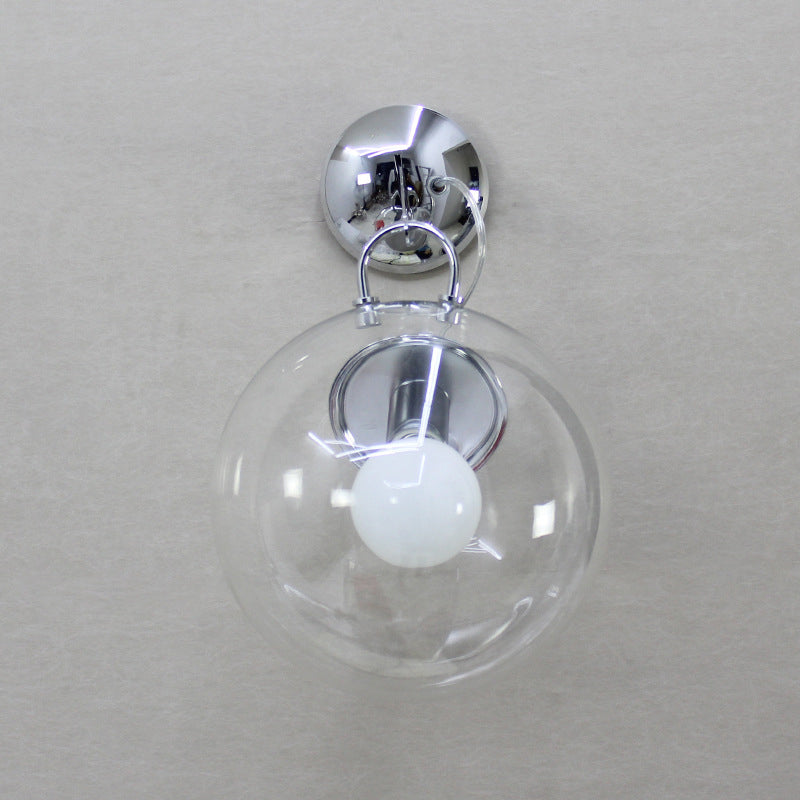 Industrial Metal Wall Light Silver Globe Wall Sconce with Glass for Bedroom